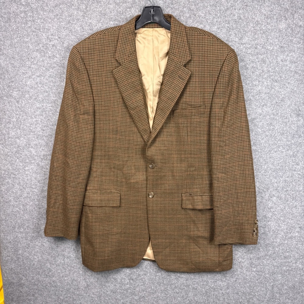 Lauren Ralph Lauren‎ Mens 42L Brown Houndstooth 100% Lambswool Blazer Sport Coat